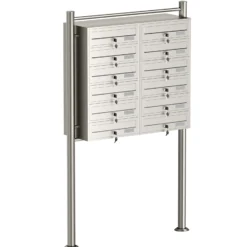 Wiltec 12er Briefkastenanlage Edelstahl 945 x 270 x 1500 mm, Standbriefkasten mit 2x6 Fächern, Schlüssel und Namensschild, Briefkasten Postkasten mit Ständer