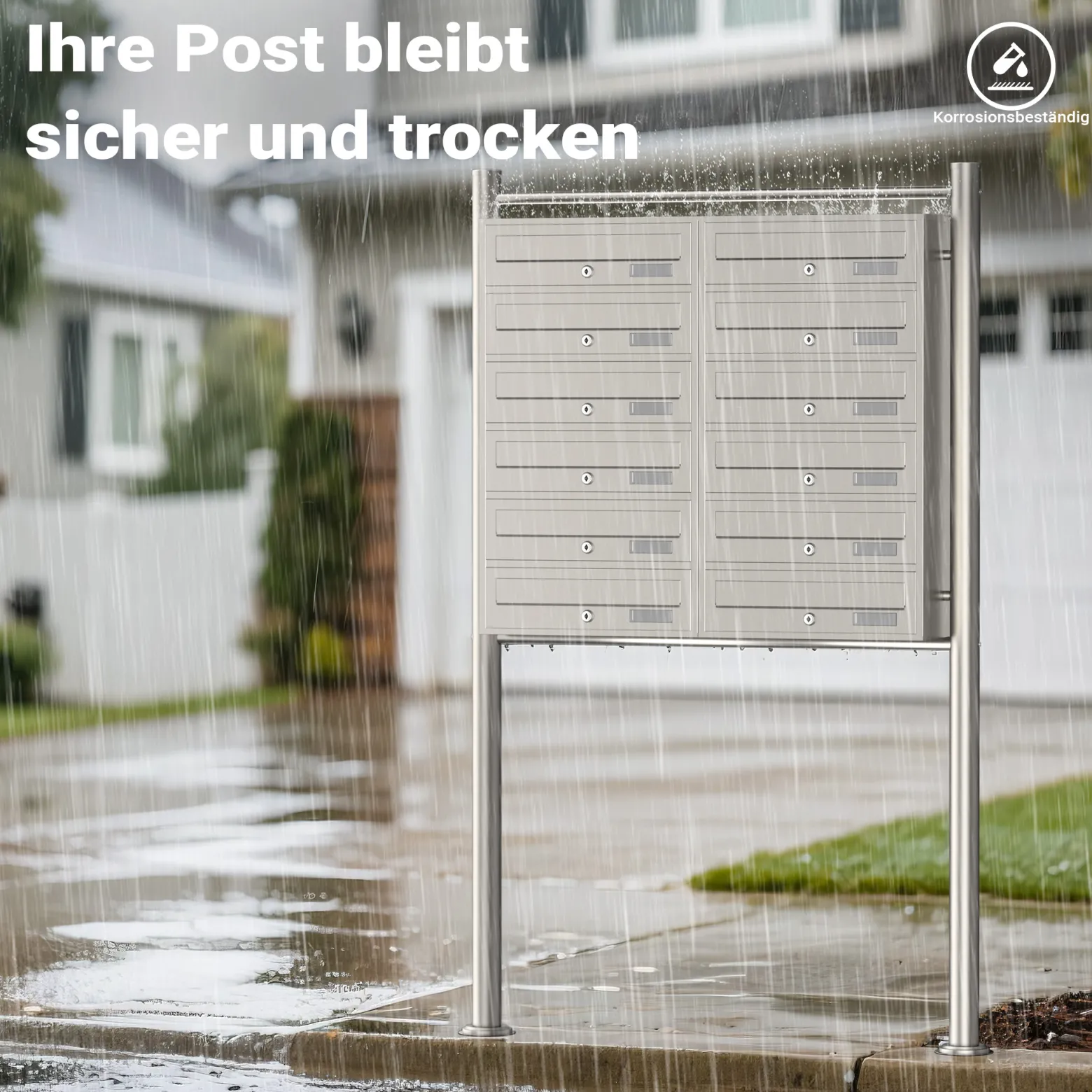 Wiltec 12er Briefkastenanlage Edelstahl 945 x 270 x 1500 mm, Standbriefkasten mit 2x6 Fächern, Schlüssel und Namensschild, Briefkasten Postkasten mit Ständer