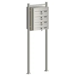 Wiltec 4er Briefkastenanlage Edelstahl 556 x 270 x 1500 mm, Standbriefkasten mit 4 Fächern, Schlüssel und Namensschild, Briefkasten Postkasten mit Ständer