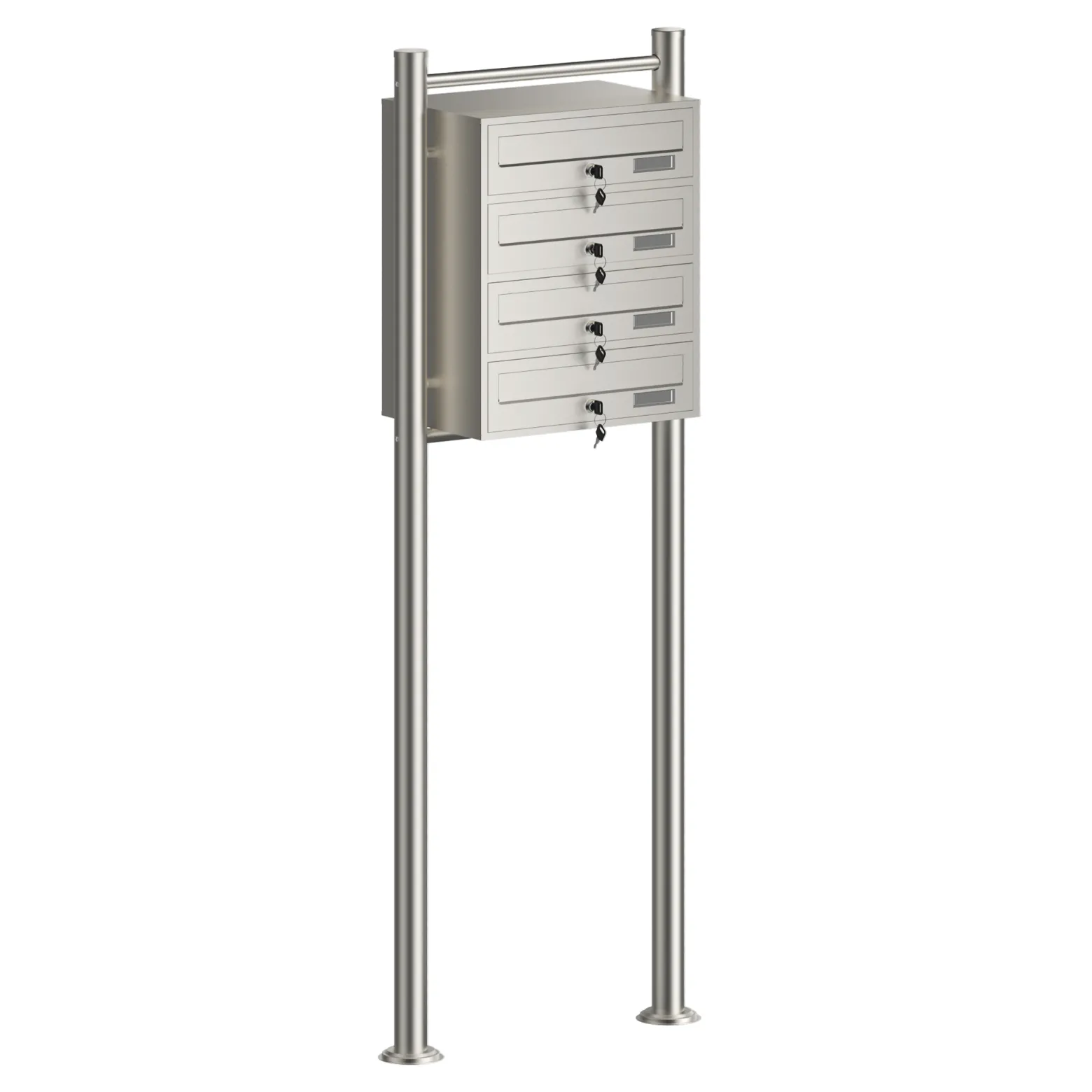Wiltec 4er Briefkastenanlage Edelstahl 556 x 270 x 1500 mm, Standbriefkasten mit 4 Fächern, Schlüssel und Namensschild, Briefkasten Postkasten mit Ständer