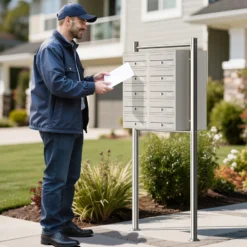 Wiltec 10er Briefkastenanlage Edelstahl 945 x 270 x 1500 mm, Standbriefkasten mit 2x5 Fächern, Schlüssel und Namensschild, Briefkasten Postkasten mit Ständer