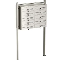 Wiltec 10er Briefkastenanlage Edelstahl 945 x 270 x 1500 mm, Standbriefkasten mit 2x5 Fächern, Schlüssel und Namensschild, Briefkasten Postkasten mit Ständer