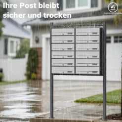 Wiltec 12er Briefkastenanlage Weiß/Anthrazit 945 x 270 x 1500 mm, Standbriefkasten mit 2x6 Fächern, Schlüssel und Namensschild, Briefkasten Postkasten mit Ständer