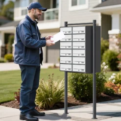 Wiltec 12er Briefkastenanlage Weiß/Anthrazit 945 x 270 x 1500 mm, Standbriefkasten mit 2x6 Fächern, Schlüssel und Namensschild, Briefkasten Postkasten mit Ständer