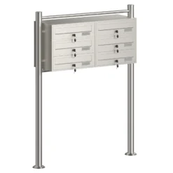 Wiltec 6er Briefkastenanlage Edelstahl 945 x 270 x 1200 mm, Standbriefkasten mit 2x3 Fächern, Schlüssel und Namensschild, Briefkasten Postkasten mit Ständer