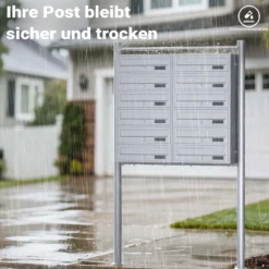 Wiltec 12er Briefkastenanlage silberfarben 945 x 270 x 1500 mm, Standbriefkasten mit 2x6 Fächern, Schlüssel und Namensschild, Briefkasten Postkasten mit Ständer