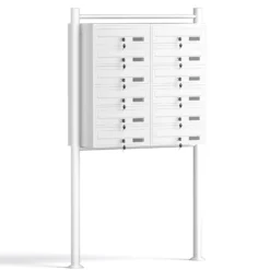 Wiltec 12er Briefkastenanlage weiß 945 x 270 x 1500 mm, Standbriefkasten mit 2x6 Fächern, Schlüssel und Namensschild, Briefkasten Postkasten mit Ständer