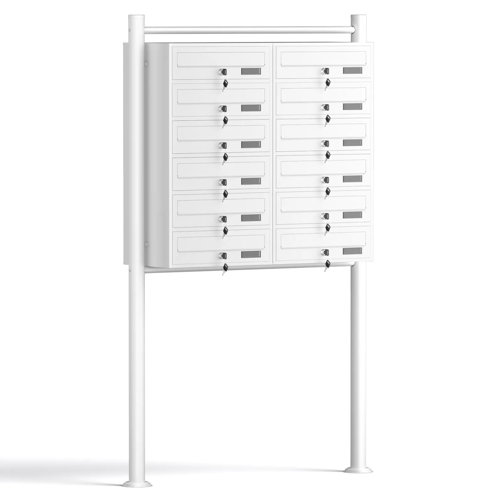 Wiltec 12er Briefkastenanlage weiß 945 x 270 x 1500 mm, Standbriefkasten mit 2x6 Fächern, Schlüssel und Namensschild, Briefkasten Postkasten mit Ständer