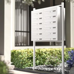 Wiltec 12er Briefkastenanlage weiß 945 x 270 x 1500 mm, Standbriefkasten mit 2x6 Fächern, Schlüssel und Namensschild, Briefkasten Postkasten mit Ständer