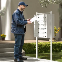 Wiltec 12er Briefkastenanlage weiß 945 x 270 x 1500 mm, Standbriefkasten mit 2x6 Fächern, Schlüssel und Namensschild, Briefkasten Postkasten mit Ständer