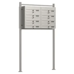 Wiltec 8er Briefkastenanlage Edelstahl 945 x 270 x1500 mm, Standbriefkasten mit 2x4 Fächern, Schlüssel und Namensschild, Briefkasten Postkasten mit Ständer