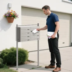 Wiltec 8er Briefkastenanlage Edelstahl 945 x 270 x1500 mm, Standbriefkasten mit 2x4 Fächern, Schlüssel und Namensschild, Briefkasten Postkasten mit Ständer