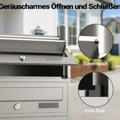 Wiltec 8er Briefkastenanlage Edelstahl 945 x 270 x1500 mm, Standbriefkasten mit 2x4 Fächern, Schlüssel und Namensschild, Briefkasten Postkasten mit Ständer