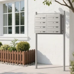 Wiltec 8er Briefkastenanlage Edelstahl 945 x 270 x1500 mm, Standbriefkasten mit 2x4 Fächern, Schlüssel und Namensschild, Briefkasten Postkasten mit Ständer