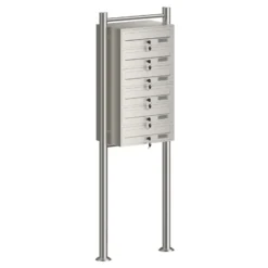Wiltec 6er Briefkastenanlage Edelstahl 556 x 270 x 1500 mm, Standbriefkasten mit 6 Fächern, Schlüssel und Namensschild, Briefkasten Postkasten mit Ständer