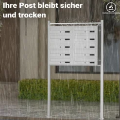 Wiltec 10er Briefkastenanlage weiß 945 x 270 x 1500 mm, Standbriefkasten mit 2x5 Fächern, Schlüssel und Namensschild, Briefkasten Postkasten mit Ständer