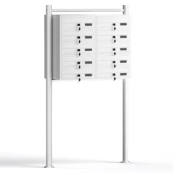 Wiltec 10er Briefkastenanlage weiß 945 x 270 x 1500 mm, Standbriefkasten mit 2x5 Fächern, Schlüssel und Namensschild, Briefkasten Postkasten mit Ständer