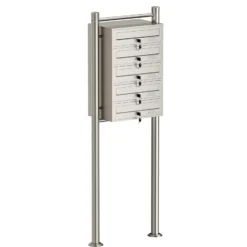 Wiltec 5er Briefkastenanlage Edelstahl 556 x 270 x 1500 mm, Standbriefkasten mit 5 Fächern, Schlüssel und Namensschild, Briefkasten Postkasten mit Ständer