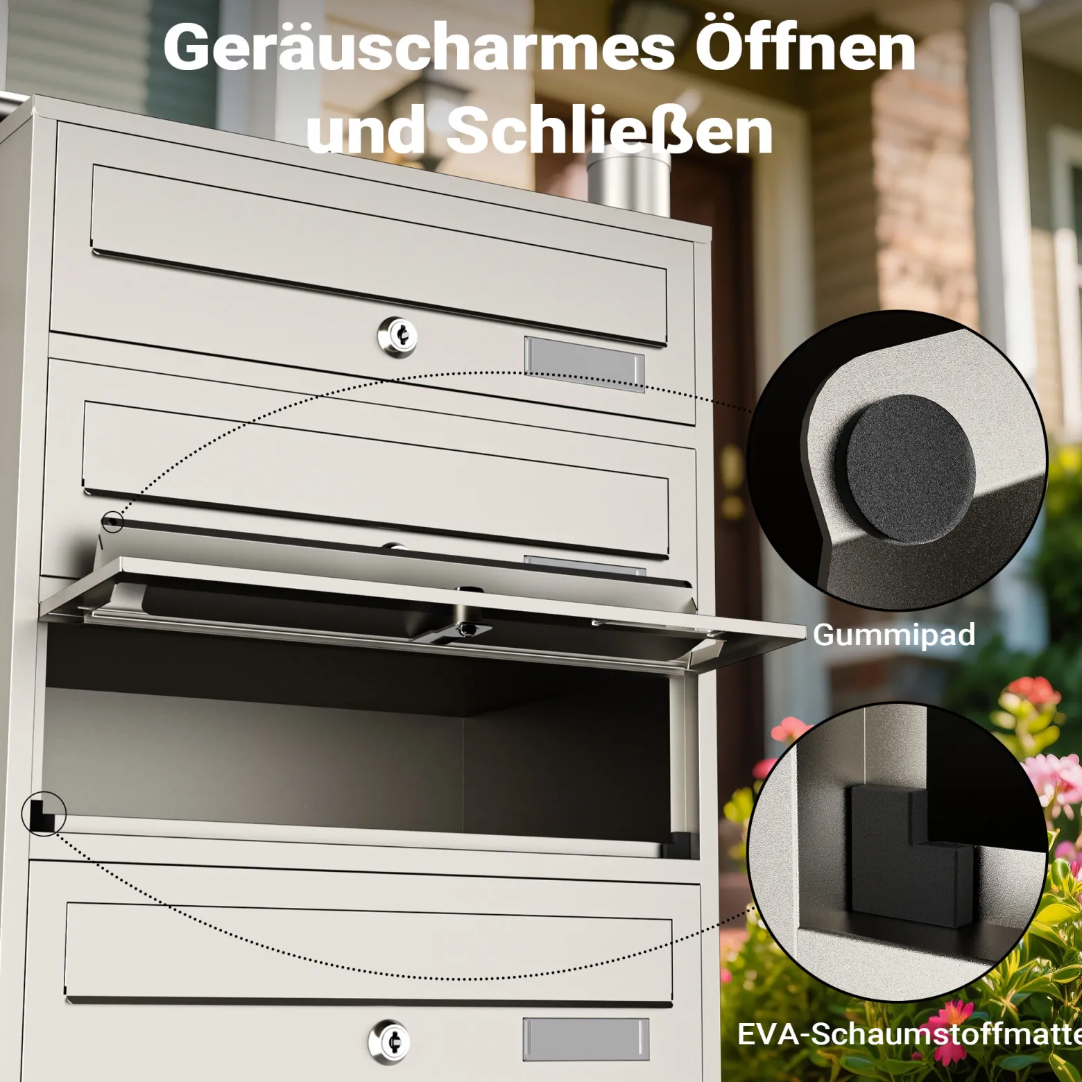 Wiltec 5er Briefkastenanlage Edelstahl 556 x 270 x 1500 mm, Standbriefkasten mit 5 Fächern, Schlüssel und Namensschild, Briefkasten Postkasten mit Ständer