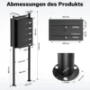 Wiltec 5er Briefkastenanlage schwarz 556 x 270 x 1500 mm, Standbriefkasten mit 5 Fächern, Schlüssel und Namensschild, Briefkasten Postkasten mit Ständer