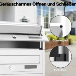 Wiltec 8er Briefkastenanlage weiß 945 x 270 x 1500 mm, Standbriefkasten mit 2x4 Fächern, Schlüssel und Namensschild, Briefkasten Postkasten mit Ständer