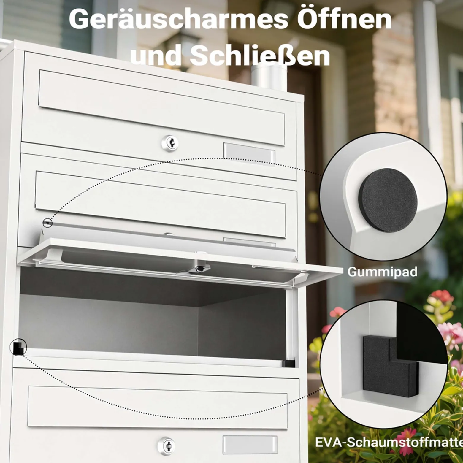 Wiltec 5er Briefkastenanlage weiß 270 x 513 x 1500 mm, Standbriefkasten mit 5 Fächern, Schlüssel und Namensschild, Briefkasten Postkasten mit Ständer