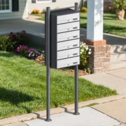 Wiltec 6er Briefkastenanlage Weiß/Anthrazit 556 x 270 x 1500 mm, Standbriefkasten mit 6 Fächern, Schlüssel und Namensschild, Briefkasten Postkasten mit Ständer