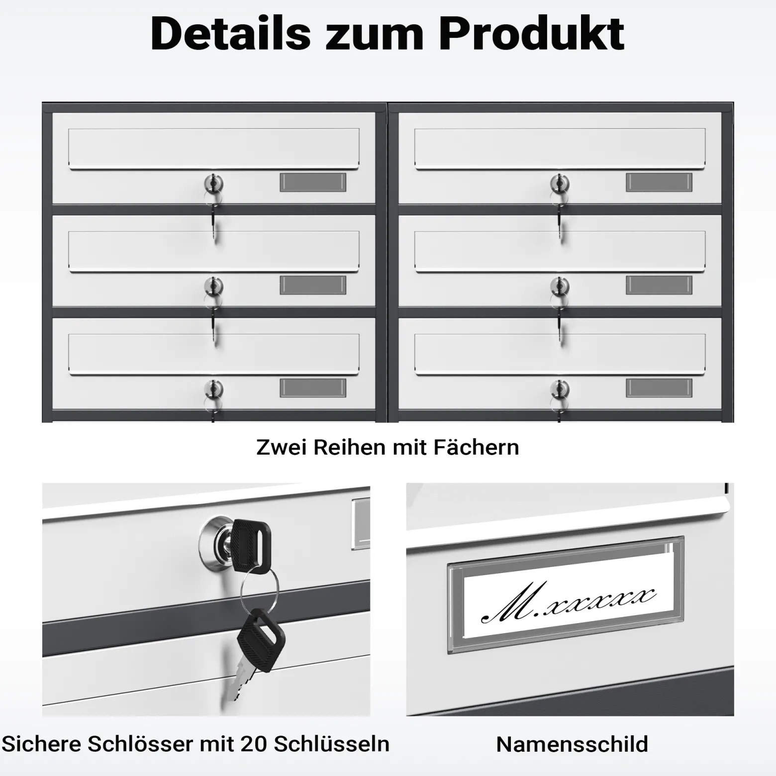 Wiltec 10er Briefkastenanlage Weiß/Anthrazit 945 x 270 x 1500 mm, Standbriefkasten mit 2x5 Fächern, Schlüssel und Namensschild, Briefkasten Postkasten mit Ständer