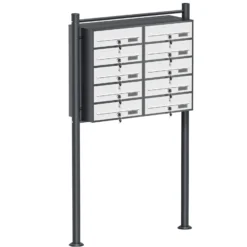 Wiltec 10er Briefkastenanlage Weiß/Anthrazit 945 x 270 x 1500 mm, Standbriefkasten mit 2x5 Fächern, Schlüssel und Namensschild, Briefkasten Postkasten mit Ständer