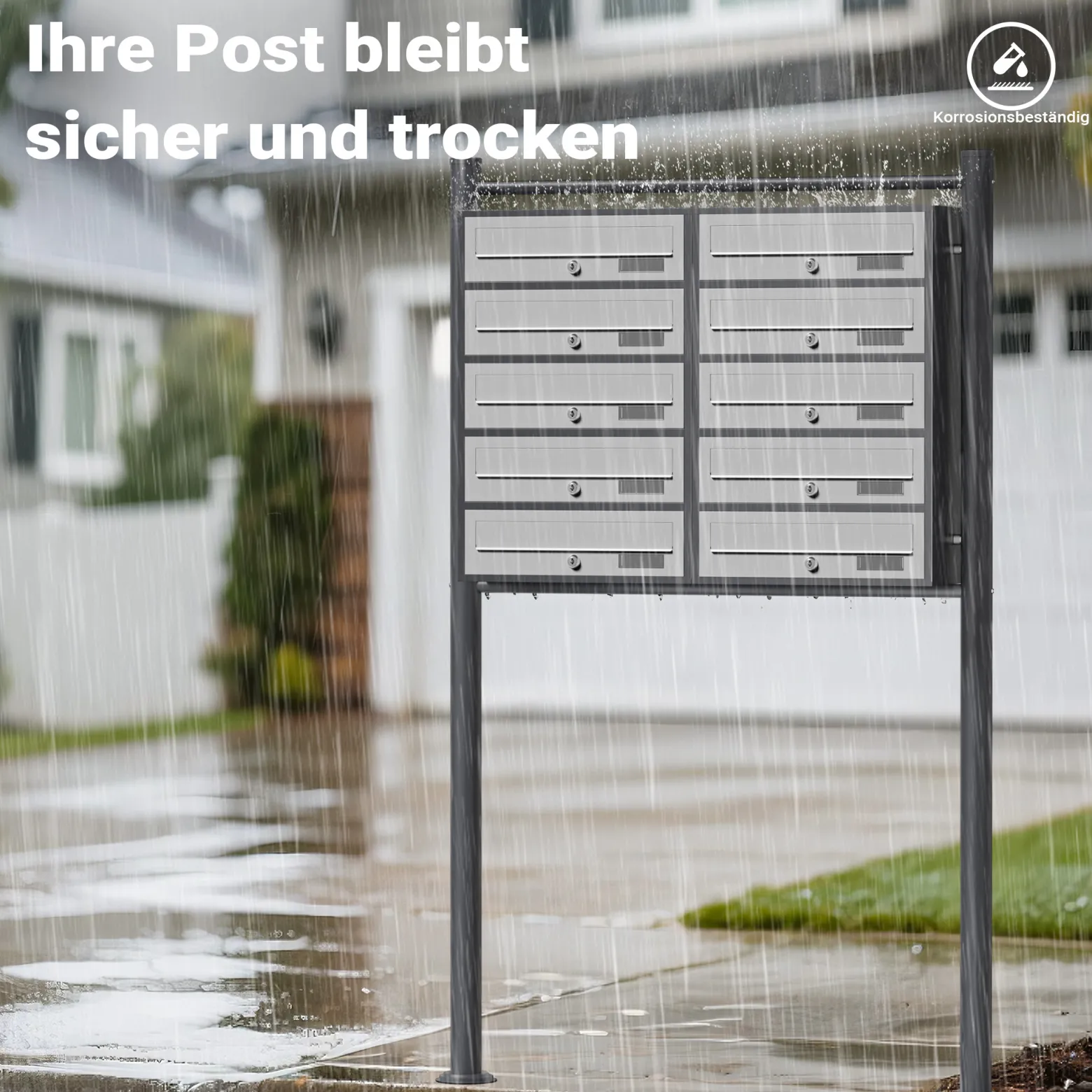 Wiltec 10er Briefkastenanlage Weiß/Anthrazit 945 x 270 x 1500 mm, Standbriefkasten mit 2x5 Fächern, Schlüssel und Namensschild, Briefkasten Postkasten mit Ständer