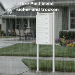 Wiltec 6er Briefkastenanlage weiß 270 x 513 x 1500 mm, Standbriefkasten mit 6 Fächern, Schlüssel und Namensschild, Briefkasten Postkasten mit Ständer
