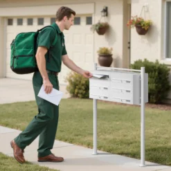 Wiltec 6er Briefkastenanlage weiß 945 x 270 x 1200 mm, Standbriefkasten mit 2x3 Fächern, Schlüssel und Namensschild, Briefkasten Postkasten mit Ständer