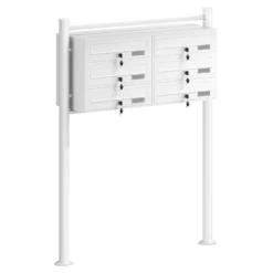 Wiltec 6er Briefkastenanlage weiß 945 x 270 x 1200 mm, Standbriefkasten mit 2x3 Fächern, Schlüssel und Namensschild, Briefkasten Postkasten mit Ständer