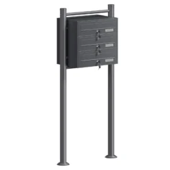 Wiltec 3er Briefkastenanlage Anthrazit 556 x 270 x 1200 mm, Standbriefkasten mit 3 Fächern, Schlüssel und Namensschild, Briefkasten Postkasten mit Ständer