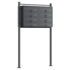 Wiltec 8er Briefkastenanlage Anthrazit 945 x 270 x 1500 mm, Standbriefkasten mit 2x4 Fächern, Schlüssel und Namensschild, Briefkasten Postkasten mit Ständer