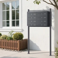 Wiltec 8er Briefkastenanlage Anthrazit 945 x 270 x 1500 mm, Standbriefkasten mit 2x4 Fächern, Schlüssel und Namensschild, Briefkasten Postkasten mit Ständer