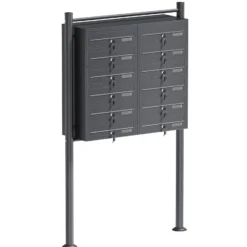 Wiltec 12er Briefkastenanlage Anthrazit 945 x 270 x 1500 mm, Standbriefkasten mit 2x6 Fächern, Schlüssel und Namensschild, Briefkasten Postkasten mit Ständer