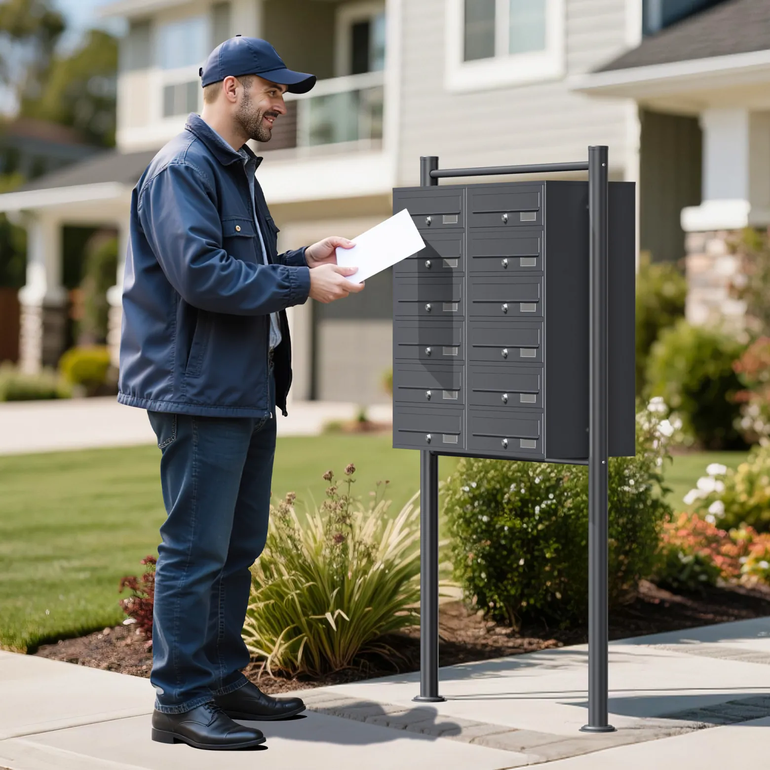 Wiltec 12er Briefkastenanlage Anthrazit 945 x 270 x 1500 mm, Standbriefkasten mit 2x6 Fächern, Schlüssel und Namensschild, Briefkasten Postkasten mit Ständer