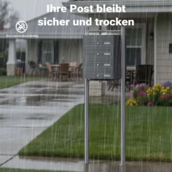 Wiltec 4er Briefkastenanlage Anthrazit 556 x 270 x 1500 mm, Standbriefkasten mit 4 Fächern, Schlüssel und Namensschild, Briefkasten Postkasten mit Ständer