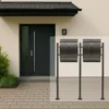Wiltec 2er Briefkasten Set V18 Anthrazit, Wandbriefkasten mit Schloss, Sichtfenstern, Zeitungsrolle, Ständer, Postkasten aus pulverbeschichtetem Stahl