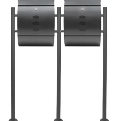 Wiltec 2er Briefkasten Set V18 Anthrazit, Wandbriefkasten mit Schloss, Sichtfenstern, Zeitungsrolle, Ständer, Postkasten aus pulverbeschichtetem Stahl