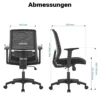 Wiltec Ergonomischer Bürostuhl mit Lendenwirbelstütze – Schreibtischstuhl höhenverstellbar – atmungsaktive Rückenlehne – bis 120 kg belastbar
