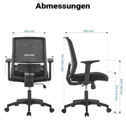 Wiltec Ergonomischer Bürostuhl mit Lendenwirbelstütze – Schreibtischstuhl höhenverstellbar – atmungsaktive Rückenlehne – bis 120 kg belastbar