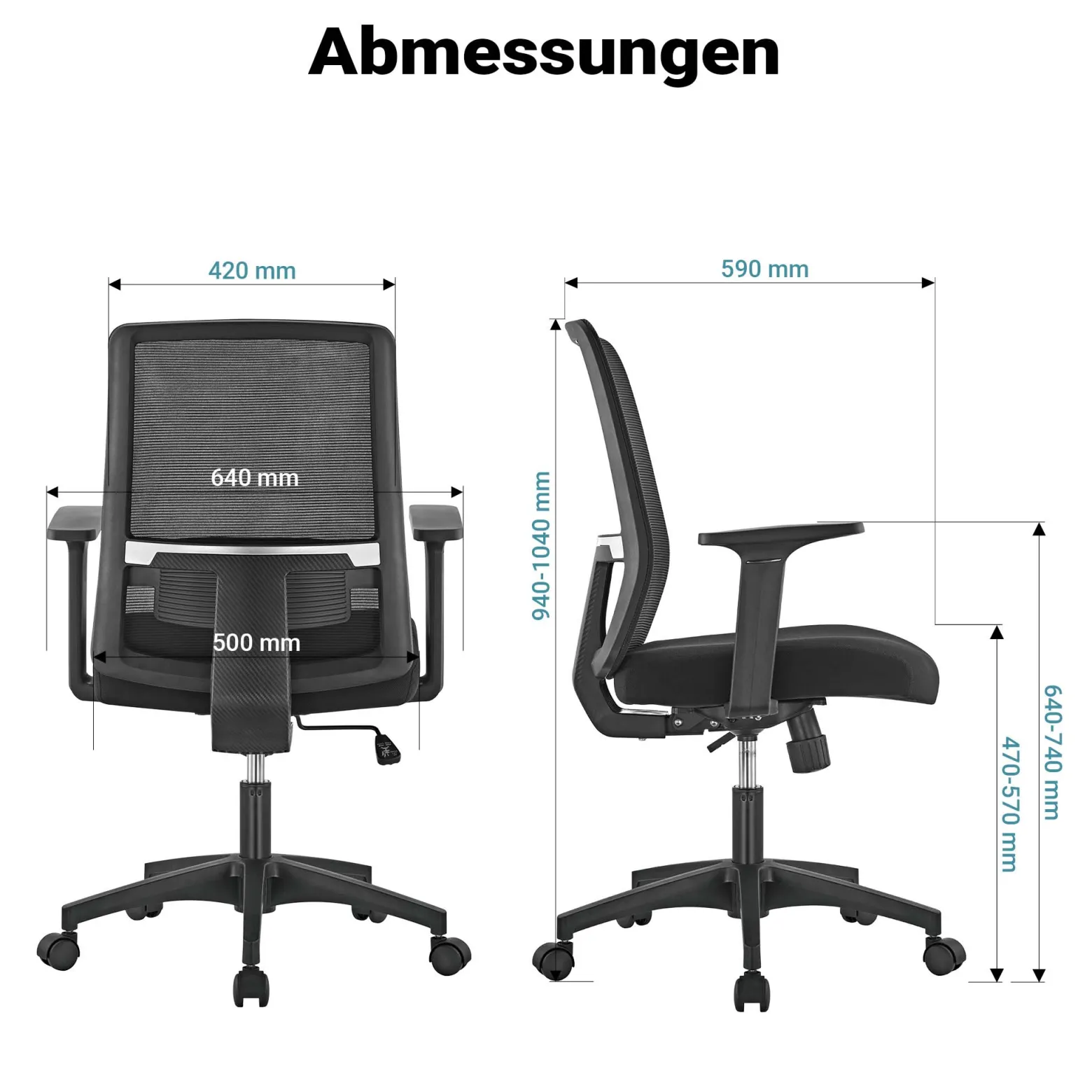 Wiltec Ergonomischer Bürostuhl mit Lendenwirbelstütze – Schreibtischstuhl höhenverstellbar – atmungsaktive Rückenlehne – bis 120 kg belastbar