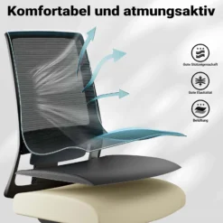 Wiltec Ergonomischer Bürostuhl mit Lendenwirbelstütze – Schreibtischstuhl höhenverstellbar – atmungsaktive Rückenlehne – bis 120 kg belastbar