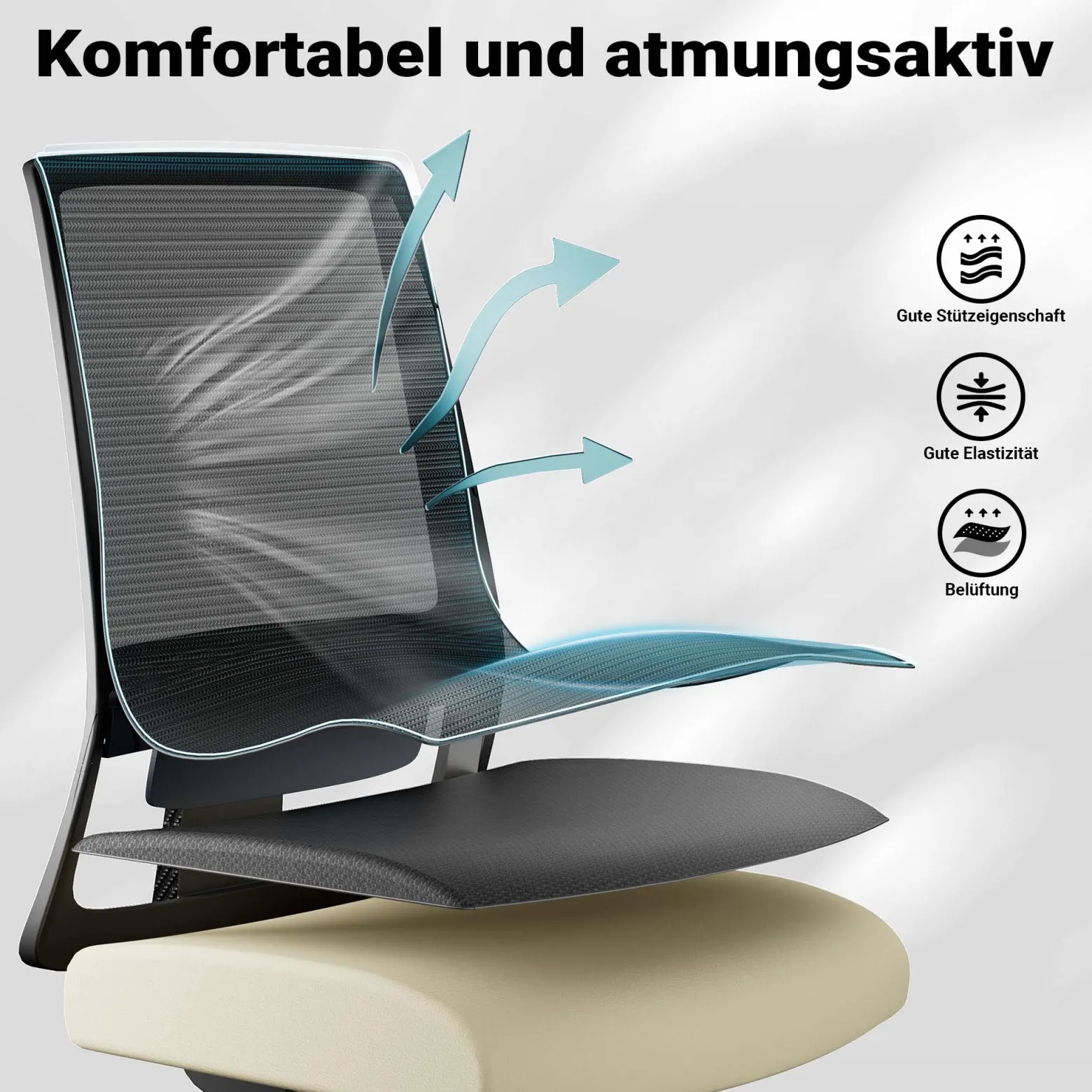 Wiltec Ergonomischer Bürostuhl mit Lendenwirbelstütze – Schreibtischstuhl höhenverstellbar – atmungsaktive Rückenlehne – bis 120 kg belastbar
