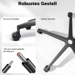 Wiltec Ergonomischer Bürostuhl mit Lendenwirbelstütze – Schreibtischstuhl höhenverstellbar – atmungsaktive Rückenlehne – bis 120 kg belastbar