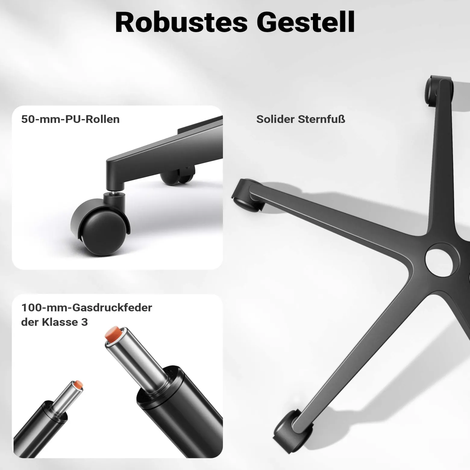 Wiltec Ergonomischer Bürostuhl mit Lendenwirbelstütze – Schreibtischstuhl höhenverstellbar – atmungsaktive Rückenlehne – bis 120 kg belastbar