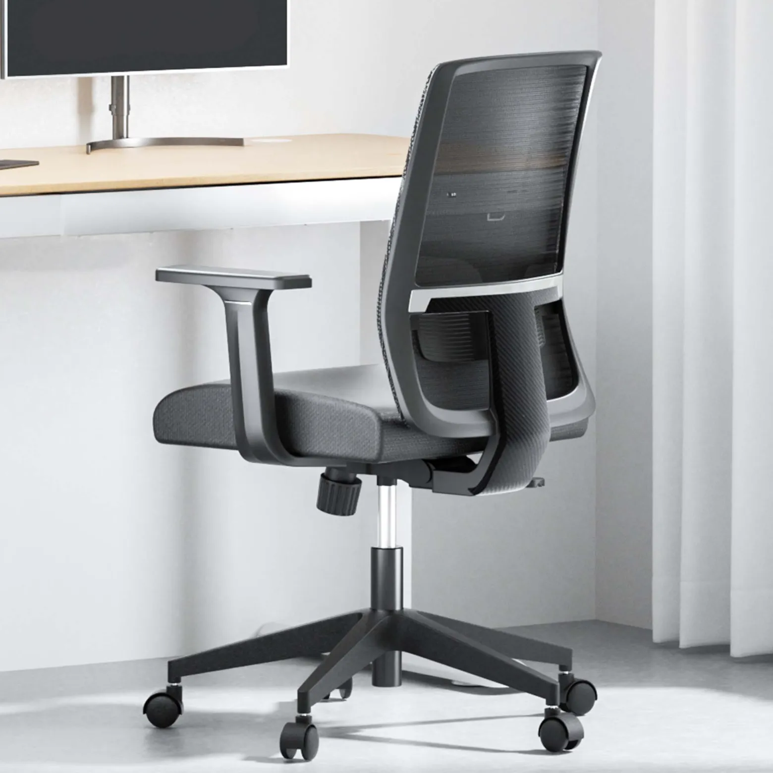Wiltec Ergonomischer Bürostuhl mit Lendenwirbelstütze – Schreibtischstuhl höhenverstellbar – atmungsaktive Rückenlehne – bis 120 kg belastbar