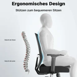 Wiltec Ergonomischer Bürostuhl mit Lendenwirbelstütze – Schreibtischstuhl höhenverstellbar – atmungsaktive Rückenlehne – bis 120 kg belastbar